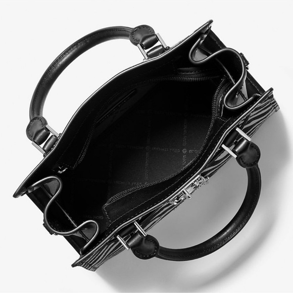 Michael Kors Hamilton Small Zebra Print Calf Hair Satchel Bag Black Multi - Picture 8 of 9